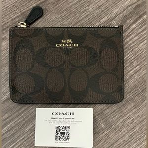 COACH Signature Gusset Key Pouch Wallet in Signature Black/brown